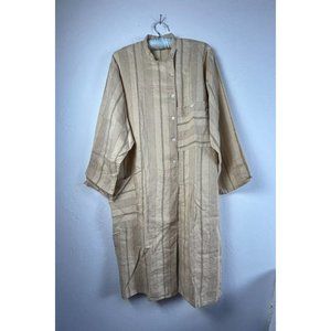 Hiroko Koshino Womens Shirt Dress Size 9 Tall Beige Striped Long Sleeve Midi